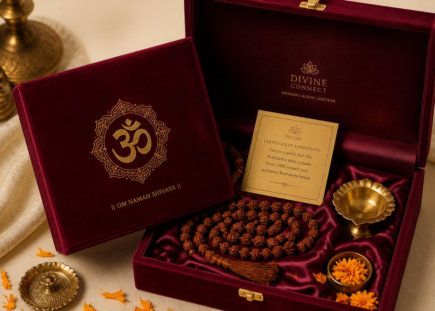 Mauhurtika Rudraksha gifting box with rudraksha mala and certificate