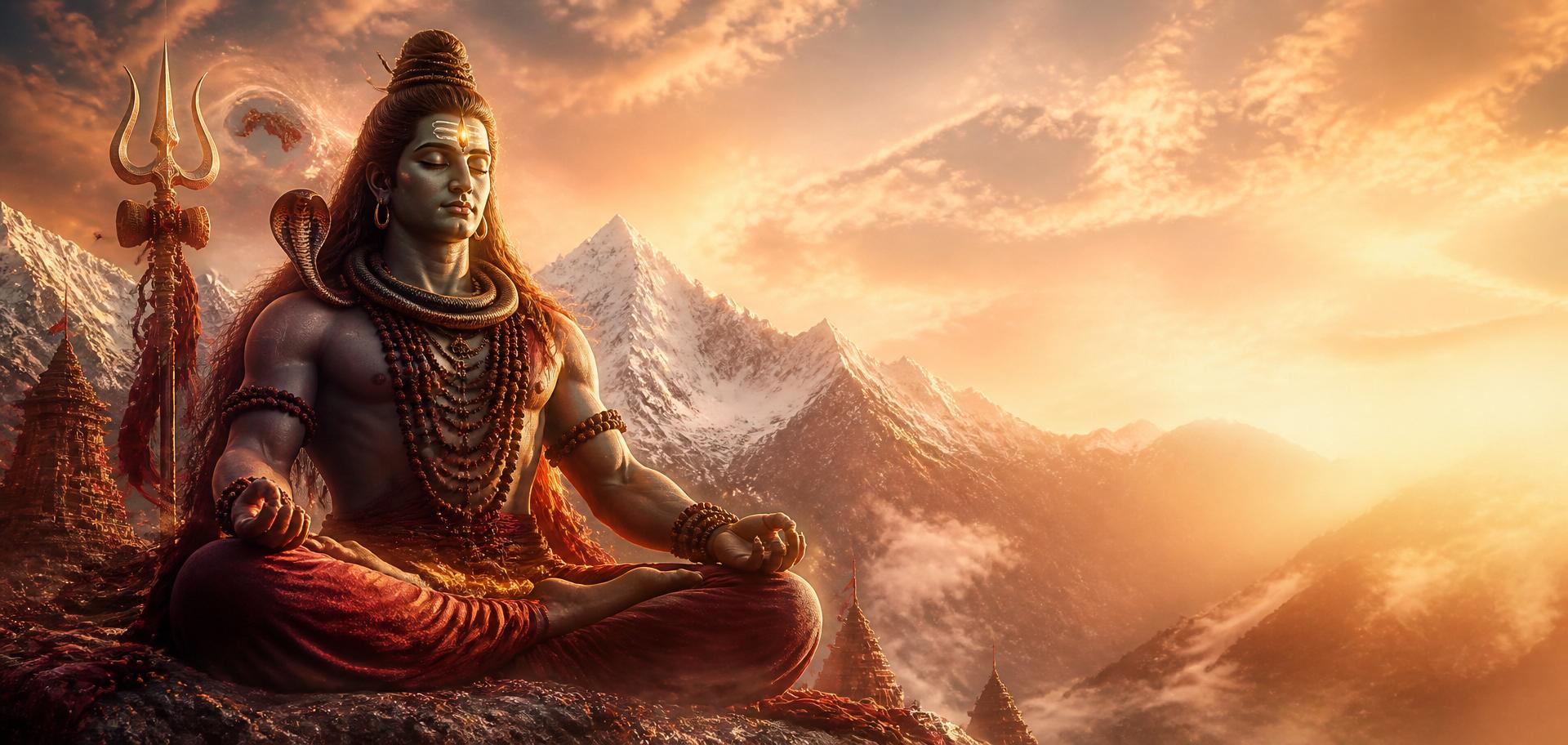 Lord Shiva meditating in the Himalayas